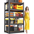 Garage Shelving Heavy Duty 5-Tier Storage Shelves, Adjustable Shelving Unit, Utility Garage Organizer Shelf for Basement, Pantry, Kitchen, Warehouse,Supermarket, 12" Dx28 Wx71.2 H, Black - size: 5-Wood-12"Dx28"Wx71.2"H