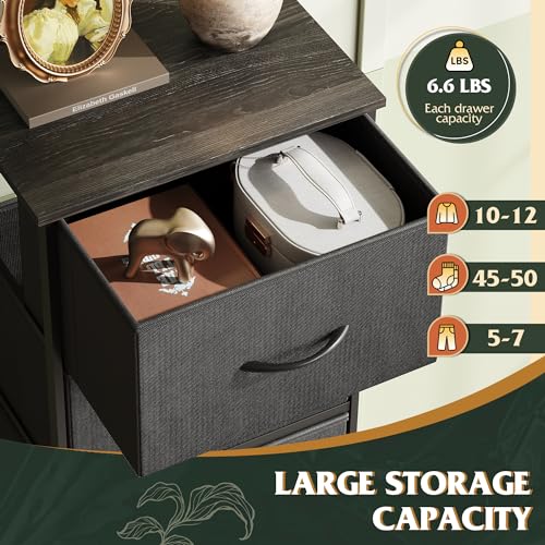 WLIVE Fabric Dresser, 5-Drawer Tall Dresser for Bedroom, Storage Organizer with Fabric Bins, Wood Top, Sturdy Steel Frame, Chest of Drawers for Closet, Hallway, Charcoal Black - color: Charcoal Black