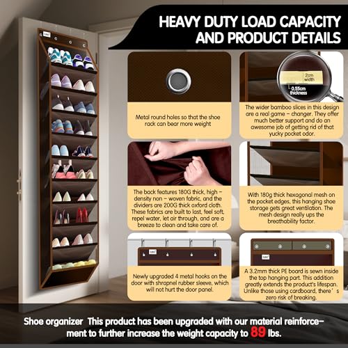 Kotkn 10 Tier Over The Door Organizer - Heavy Duty Hanging Storage Rack with Sturdy Oxford Fabric, Holds 20+ Pairs of Footwear, Boots & Sneakers, Saves 50% Closet Space (Dark Curry) - color: 10-cell Dark Curry