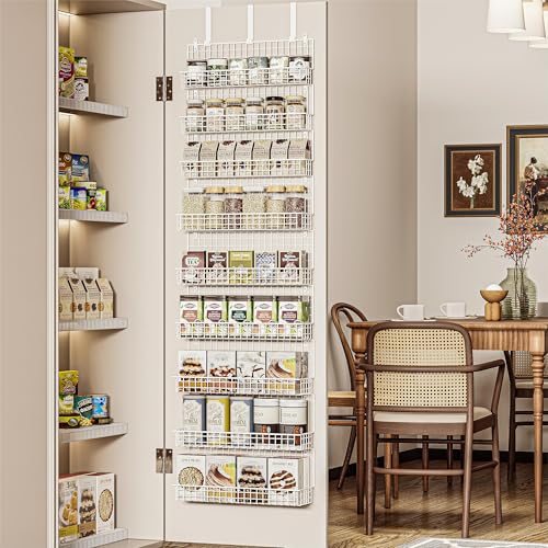 JKsmart 9-Tier Spice Rack Organizer with Door Hook, Wall Mount, and Extra Large Capacity for Pantry – Stylish White Design for Effortless Organization, Ultimate Kitchen Storage Solution - color: White-9 tier