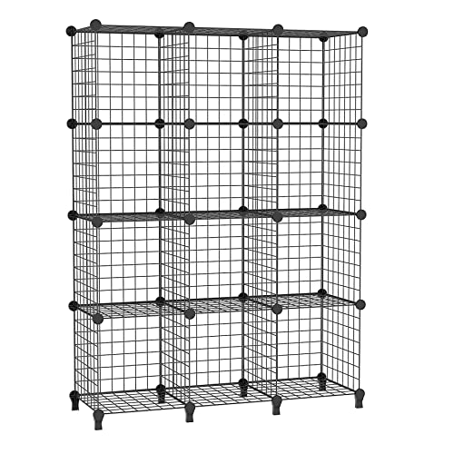AWTATOS Wire Cube Storage Organizer, Closet Organizers and Storage, Metal 12 Cube Storage Shelves Bookshelf, Portable Closet Clothes Organizer for Bedroom, Home, Office, Black - color: Black, size: 12 Cube(30x30cm)
