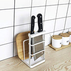 VANRA Metal Steel Cutting Board Holder Knife Block Kitchen Organizer Pantry Bakeware Rack Pan Pot Cover Lid Rack Stand with Draining Tray (White) - color: White, size: 4.7"L X 5.5"W X 8.5"H - With Draining Tray