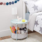 Amazon Basics Round Storage End Table, Side Table with Cloth Basket, Mint Green/Heather Gray, 18 in x 18 in x 19 in - color: Mint Green