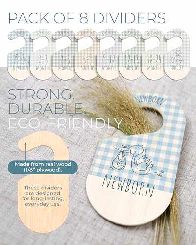 Baby Closet Dividers - Blue Baby Clothes Organizer for Nursery Decor, Storage & Organization - 8 Size Closet Dividers for Hanging Clothes, Gender Neutral Nursery Must Haves & Essentials - color: Blue Gingham
