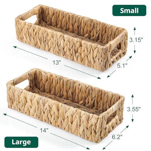 dreamkey Set of 2 Water Hyacinth Toilet Paper Storage Baskets, Wicker Bathroom Organizer for Toilet Tank Top, Small Hand-Woven Decorative Nesting Baskets with Handles - style: Rustic