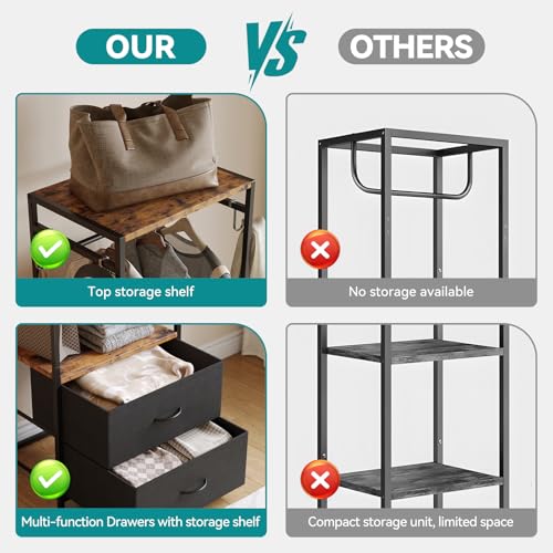 Closet Organizer with Drawers, Narrow Wardrobe Storage Rack, Small Clothes Rack with Shelf for Wardrobe and Bedroom, Closet Storage