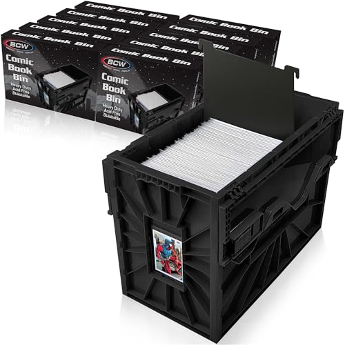 BCW Short Comic Book Bin | Holds 150 Comics | Stackable Plastic Storage | Acid-Free Organizer | Black, 10 Pack - style: 10 Pack