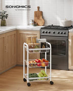 SONGMICS 3-Tier Metal Rolling Cart, Storage Cart with Removable Baskets, Utility Cart with Wheels and Handle, for Kitchen, Bathroom, Laundry Room, White UBSC003W01 - color: White