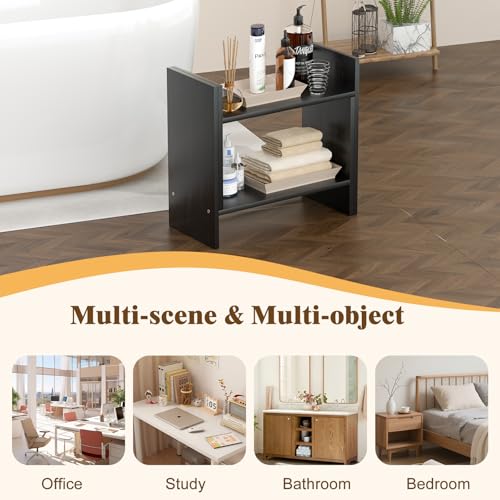Desk Shelves Wood Desktop Orgnizer Shelf.Office Organization for Top of Desk Organizers and Accessories Bookshelf Shelving,Adjustable Tier H-Shape Mini Bookcase(Black) - color: Black