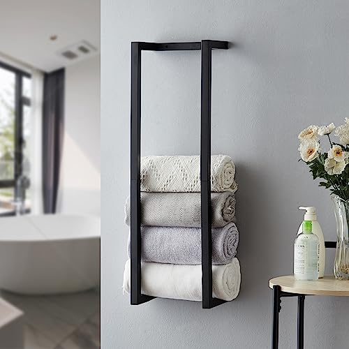 Towel Rack for Rolled Towels, Towel Rack for Bathroom,Wall Mounted Metal Bathroom Organizer, Bath Towel Holder Wall for Modern Small Space Bathroom Towel Storage (Black) - color: Black