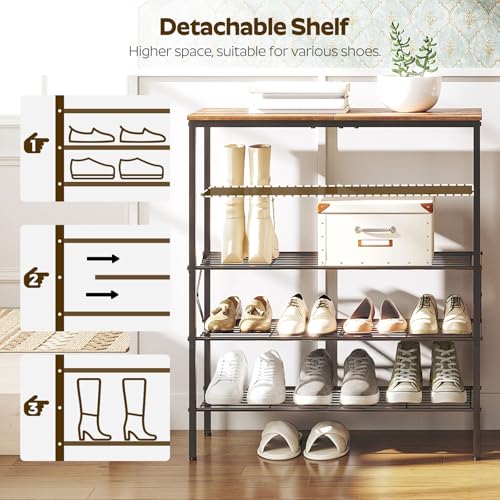 YATINEY 5-Tier Shoe Rack, Shoe Storage for Entryway and Closet, Free Standing Shoe Organizer with Metal Mesh Shelves, 16-20 Pairs of Shoes, Rustic Brown and Black SS05BR - color: Rustic Brown + Black, size: 27.8" x 10.8" x 32.7"