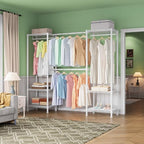 Higeego H10 Expandable Clothes Rack Clothing Rack for Hanging Clothes, Heavy Duty Garment Rack, Freestanding Wardrobe Closet Organizer with Hanger Rods, Extendable from 4.6 to 5.1 ft, White - color: White, style: 3 Row
