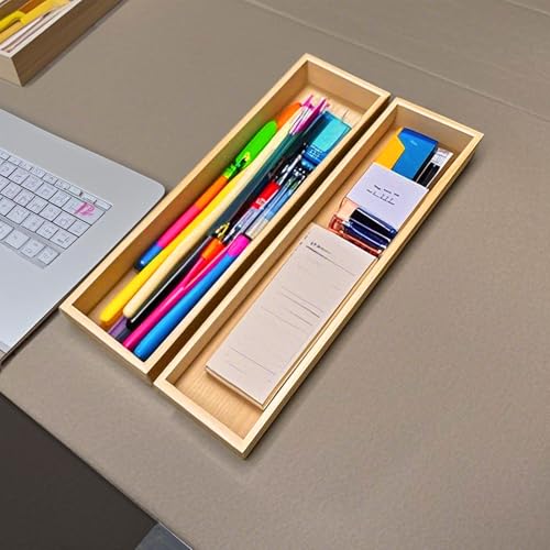 guiogc Silverware Drawer Organizer, Utensil Organizer, Bamboo Storage Box Wood Tray for Drawer Set of 2 - size: 11.6" x 3.15" x 1.8"