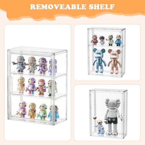 Clear Acrylic Display Case for Figures&Collectibles,3 Tier Lego Labubu Toy Box, Desktop or Storage Bin with 2 Removable Shelves,Figurine Display Shelf,Stackable Display Cabinet for Collectibles-1 Pack - style: 10.6"L x 5.1"W x 14.1"H - 3 Tier - 1 Pack