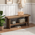 HOKYHOKY Solid Wood Entryway Bench - 43.3" Farmhouse Long Storage Bench, Rustic Narrow Bench Seat for Indoor, Entryway, Dining Room, Living Room and Hallway, Brown - size: 43.3"