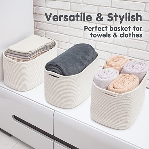 CHAT BLANC Cotton Rope Baskets for Organizing, Shelves, Toys, Storage, Shoe, Bathroom, Laundry, Towel, Nursery, Home Decor, Blanket, Cloth Woven Bins Fabric (Creamy White, 15"x10"x9") - color: Creamy White, size: 3 PACK | Medium | 15"x10"x9"