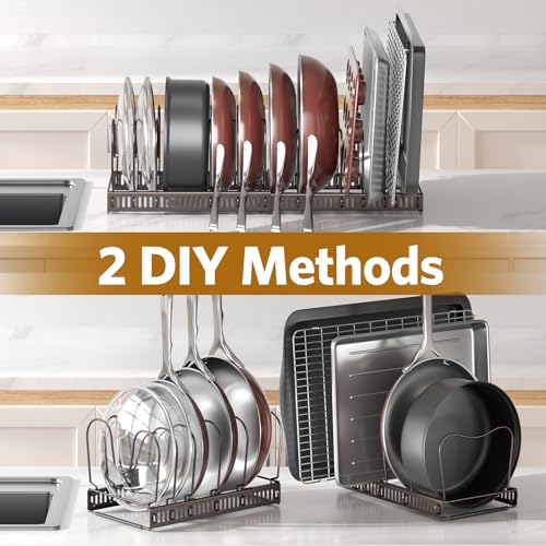 ORDORA Pots and Pans Organizer under Cabinet with Pan Holder: Expandable 11.8"-22.8" Kitchen Cabinet Organizer Rack, 12 Adjustable Dividers Storage for Cookie Sheets, Cutting Boards & Lid, Silver - color: Silver, size: 12 Dividers