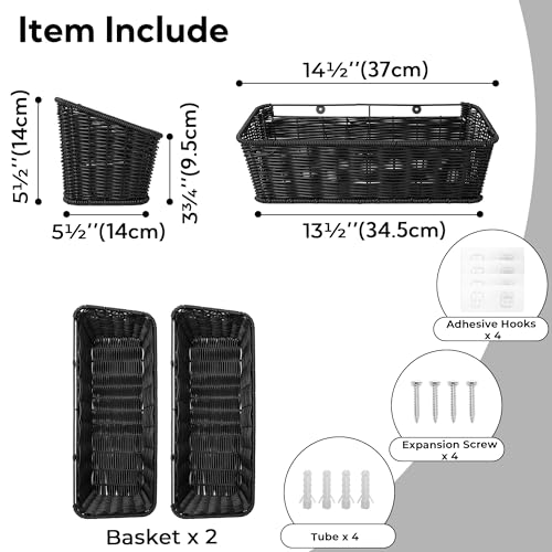 GRANNY SAYS Wicker Hanging Basket, 2 Pack Wall Basket for Kitchen, Fruit and Vegetable Storage Cabinet, Pantry Storage Spice Organization for Cabinet, Adhesive Shelf for Bathroom, Black - color: Black