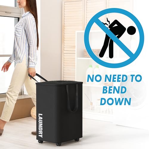 Simple Houseware Large 82L Laundry Basket with Wheels, Collapsible Waterproof Hamper with Handles and Mesh Cover, Black - color: Black