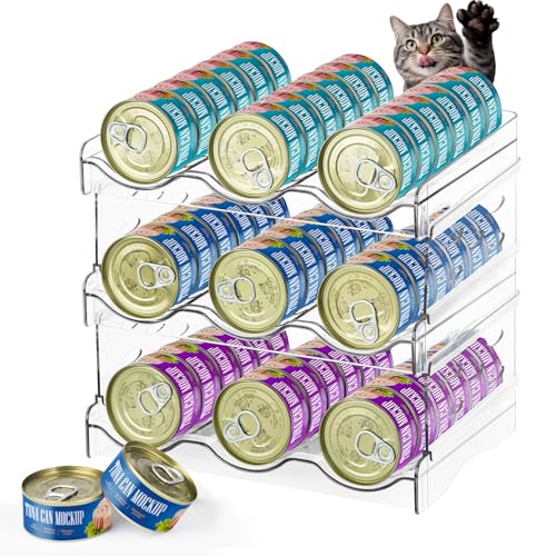 REFLYING Cat Food Can Organizer, Can Organizer for Pantry，Transparent Cat Food Storage Container Holds 54 (3.5oz) Cans, Canned Food Organizer and Storage for Countertop Kitchen Cabinet (3 Layers) - color: 3 Tier-3 Layer