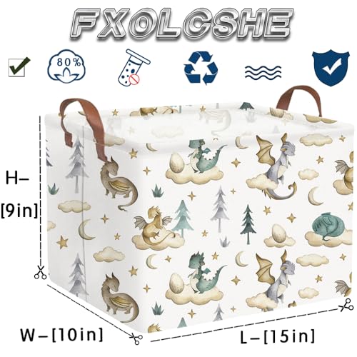Rectangular Dinosaur Baskets,Watercolor cute dragon fairy tale kids nursery basket,Cloud moon star dragon egg laundry basket for kid,Toys Box,Dinosaur Room Decor(Cute dinosaur) - color: Cute dinosaur