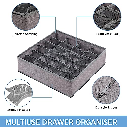 Foldable Storage Cubes Drawer Underwear Organizer Dividers， under Cabinet Organizer 24-Cell Fabric Storage Boxes for Lingerie,Socks,Ties （Grey） - color: Grey