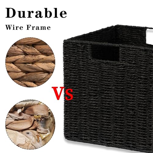 Vagusicc Wicker Storage Basket, Set of 2 Hand-Woven Wicker Basket, Foldable Cube Storage Bin, Black Storage Basket, Square Storage Baskets for Organizing Shelves & Decor, Black (11″×11″×11″) - color: Black, size: 11'' x 11'' x 11''