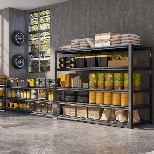 60" W x 24" D x 72" H Garage Shelving Heavy Duty Metal Shelving 3030LBS Storage Shelves Adjustable Metal Shelves for Storage Industrial Garage Shelves for Warehouse Basement - color: Black-visible Hole, size: 60" W x 24" D x 72" H
