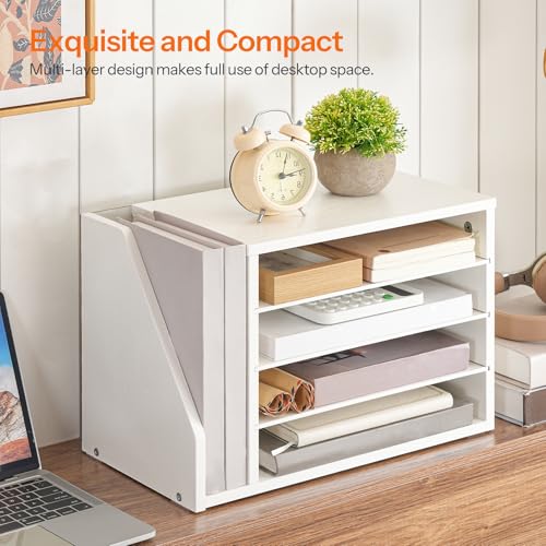 HOOBRO Mail Sorter, Literature Organizer with Adjustable Shelves, Paper Organizer for Office, Home, Wood Countertop File Holders, Mails, Magazines, White WT41WF01 - color: White