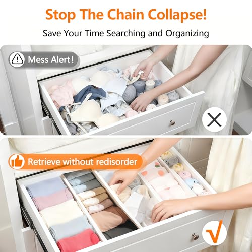 6 Pack Adjustable Drawer Organizer Dividers for Wardrobe, Baby Clothes, Cosmetics & Toiletries – Expandable Storage Solution for Drawers