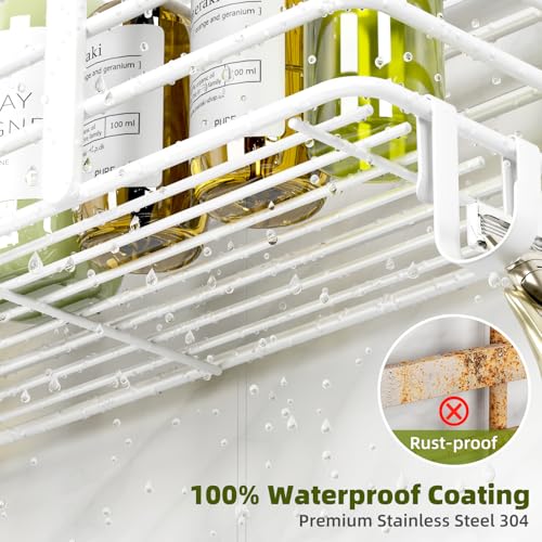 Yougai Shower Caddy, Shower Organizer with Soap Holder and Hooks, Rustproof Shower Shelves, No Drilling Bathroom Organizers and Storage, Wall-Mounted Kitchen & Home Decor (White) - color: White