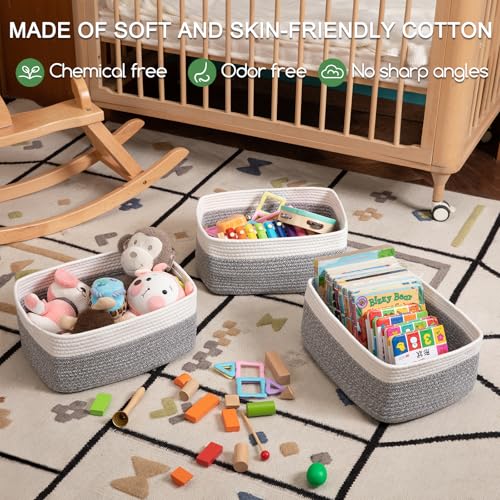 OIASKET Storage Baskets for Organizing 3 Pack, Woven Baskets for Shelves, Closet Organizer Bins Empty Gift Basket Toy Storage for Toys, Books, Towels, Clothes, 15"x11.42"x6.7", Grey - color: Grey
