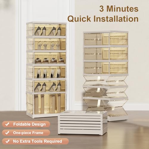 SYNCVIBE Shoe Rack Organizer for Closet Entryway Foldable Sneaker Storage Shoe, Collapsible Shoe Cabinet, Stackable Shoe Storage Cabinet with Lids for Living Room (6 Tiers -12 Pairs Transparent) - size: 6 Tiers -12 Pairs Transparent