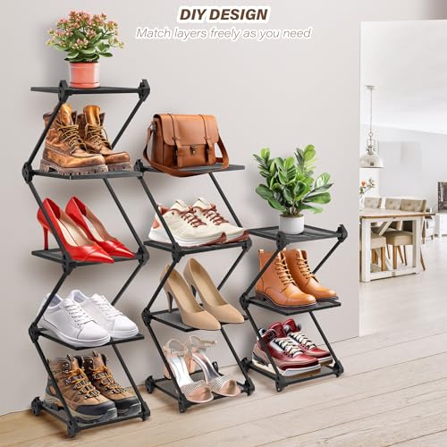 Vertical Shoe Rack 4 Tier Small Shoe Rack Shelf for Entryway Tall Narrow Shoe Organizer Metal Shoe Storage for Closet,Front Door Entrance, Living Room, Black - color: Z Shape(black), size: 4 Tier