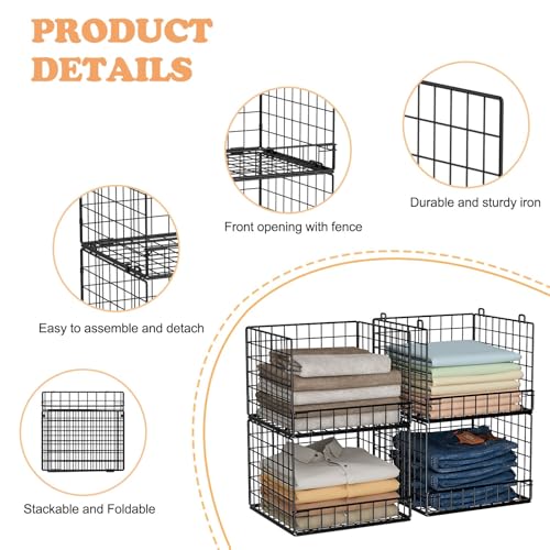 Stackable Closet Organizers and Storage Baskets, 4-Tier Closet Shelf Organizer , Space-Saving Clothes Storage Drawer, Foldable Clothes Storage Bins for Closet Organizer System, Black(Patent 30022416) - color: Black, size: 4-Tier