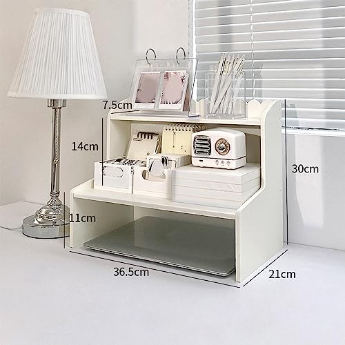 Desktop Organizer Office Desk Multi Layer Storage, Wood Display Shelf, Rack Mini Bookshelf Cosmetics Organizer (M)