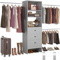 Homieasy 96 Inches Closet Organizer System, 8FT Customizable Walk In Closet Organizer with Hanging Rods, 3 Drawers Garment Rack with Leather Handle , 96" L x 16" W x 75" H, Max Load 1000 LBS, Grey - color: Grey