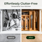 keechee Carbonized Bamboo Kitchen Drawer Organizer, 10 Slots Expandable Silverware Organizer, Utensil Holder & Cutlery Tray, 2.2" Deep for Extra Capacity, Non-Slip Feet Included - size: 10 Slots（Expandable）