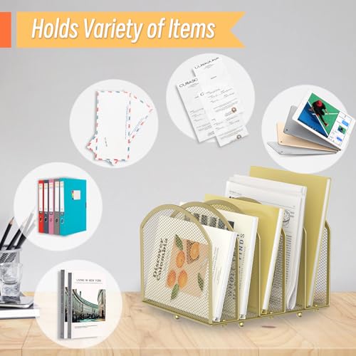 MINDEPOT Desk File Organizer 5 Sections Desktop Organizer File Sorter Office Organization File Folder Holder for Office School & Classroom (Gold, 5 Section - 1Pack) - color: Gold, size: 5 Section - 1Pack