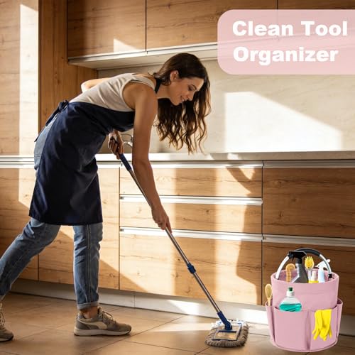 Cleaning Caddy with Handle, 17L Foldable Cleaning Supplies Organizer, Portable Storage Basket, Cleaning Supply Caddy, Multifunctional Cleaning Bucket Bag for Garden, Home, Kitchen (Pink) - color: Pink