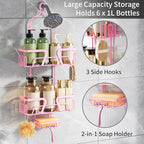 DAOYA Shower Caddy Hanging, Pink Over the Shower Head Caddy with Soap Holder, Bathroom Organizer with Hooks for Razors and Bath Sponges - color: Pink