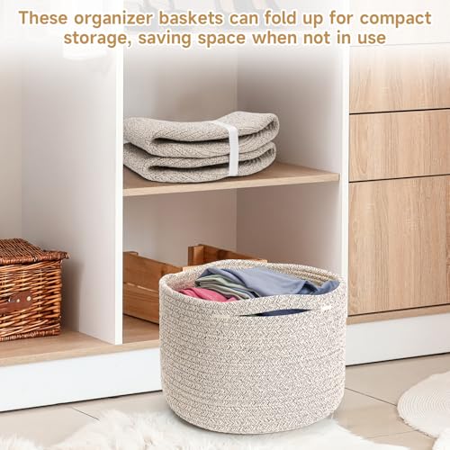 Small Rope Baskets for Storage, Baskets for Gifts Empty, Cute Round Woven Basket, Decorative Shelf Baskets 9.82×9.82×7.1", Cotton Toy Basket Storage Bins for Organizer 3 Packs-Brown - color: Brown-3PCS