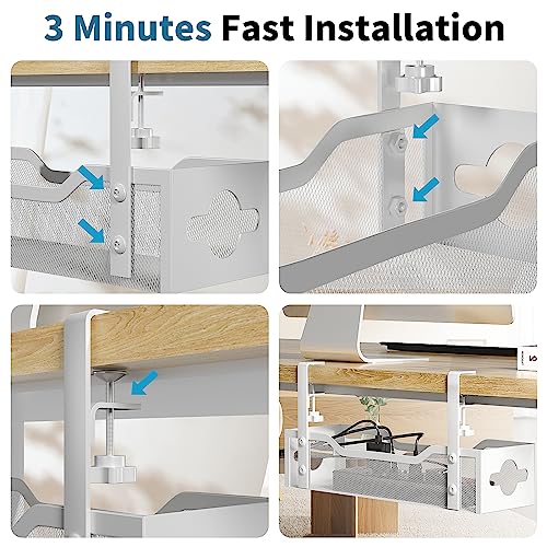 Under Desk Cable Management Tray White, Litwaro Cable Management Under Desk No Drill, Cable Organizer with Clamp for Wire Management, Cord Organizer for Office, Home No Damage to Desk - color: White, size: 15.75"