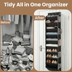 10-Tier Over The Door Organizer with 4 Anti-Scratch Silicone Hooks & 10 Side Pockets, Hanging Shoe Organizer for Closet (15-20 Pairs), Behind the Door Storage for Toys, Household Essentials