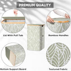 BALEINE Laundry Hamper with Lid, Tall Laundry Baskets with Bamboo Pull Handles, Large Laundry Bin with Internal Support (26 Gal/100L, Antique Foliage) - color: Antique Foliage, size: 100 liters