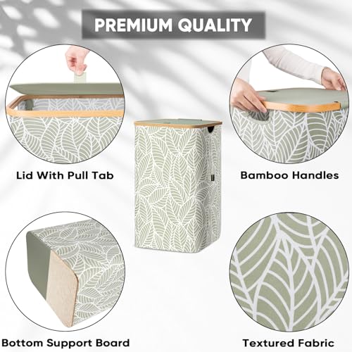 BALEINE Laundry Hamper with Lid, Tall Laundry Baskets with Bamboo Pull Handles, Large Laundry Bin with Internal Support (26 Gal/100L, Antique Foliage) - color: Antique Foliage, size: 100 liters