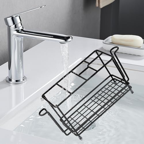 Carbon Steel Toothbrush Holders for Bathrooms, Electric Tooth Brush Holder and Toothpaste Organizer with Cup Holder Bathroom Accessories for Countertop, Shower, Sink - Black - color: Black, size: Small(with hooks)