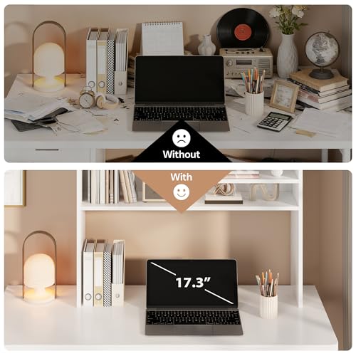 5-Tier Desk Shelf, 37.4''W Desktop Bookshelf for Computer Monitor, Desktop Organizer Shelf Storage Rack with 6 Cubbies, 5-Level Desk Hutch Display Rack for Home, Office, Dorm, Vanity, White - color: White, size: 37.4''W