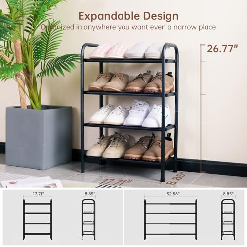 Gonfoam 4-Tier Expandable Shoe Rack,Adjustable Shoe Shelf Storage Organizer Heavy Duty Metal Free Standing Shoe Rack for Entryway Closet Doorway (Black) - color: Black, size: 4 Tier