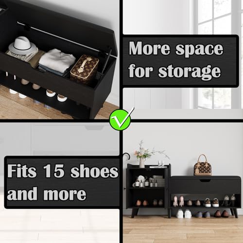 ZOPEND 50" Entryway Shoe Bench with Hidden Storage,Shoe Organizer Storage Bench with Shelf and Cabinet Entryway Bench for Bedroom Living Room and Hallway